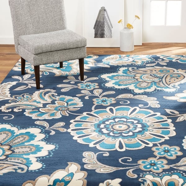 slide 1 of 11, Home Dynamix Tremont Lincoln Bohemian Floral Area Rug 5'3"x7'2" - Navy Blue