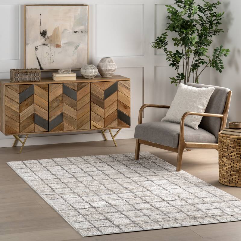 Nuloom Xylia Checkered Area Rug - 5' x 8' - Beige - Rectangle