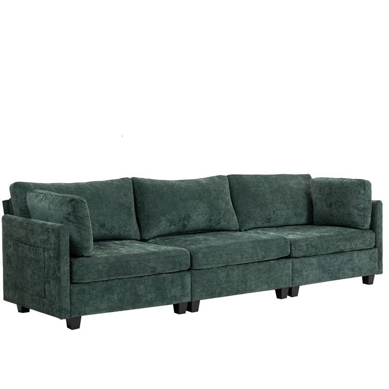 Chenille Modular Sofa, Upholstered Modern 3-Seater Couch with Ultra-Soft Cushions, Side Pocket