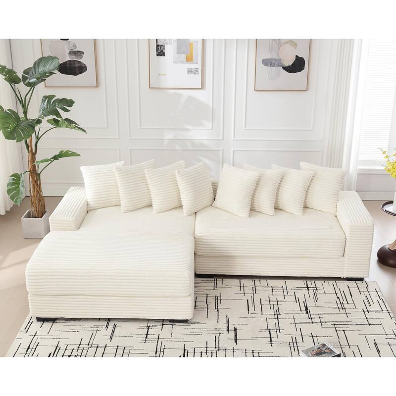 L Shaped Sectional Sleeper Sofa Corduroy Corner Sofa with Chaise Lounge and 8 Throw Pillows, Oversized Modular Daybed