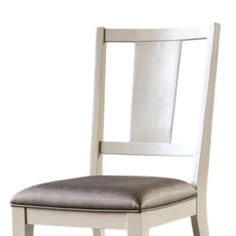 Witzy Side Dining Chair Set of 2, Faceted Panel Back, White Wood, Gray