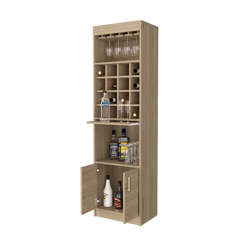 Lombard 16-Bottle 1-Shelf Bar Cabinet Black Wengue And Light Pine