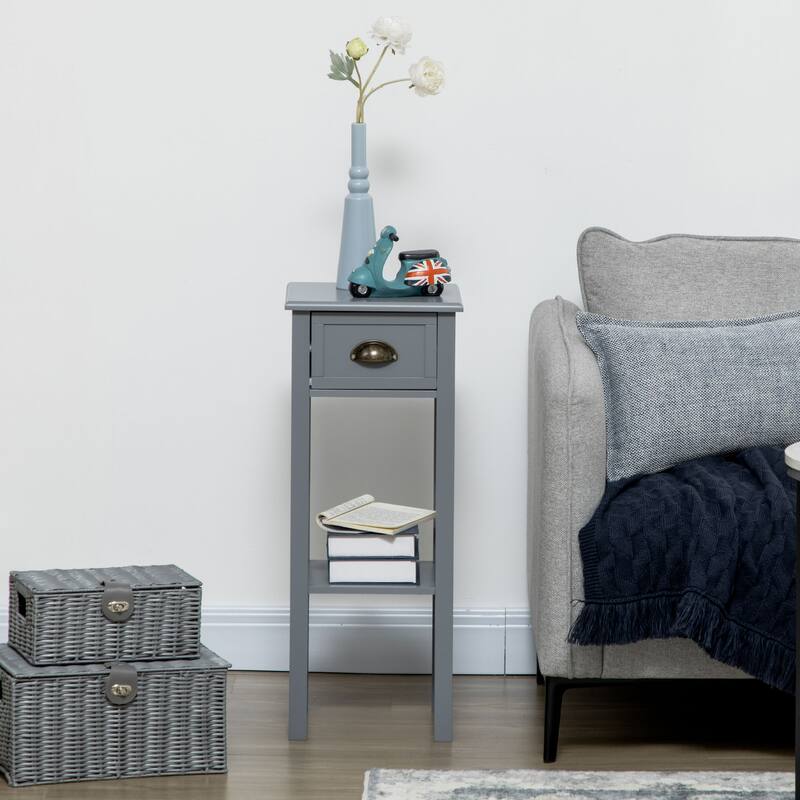 2-Tier Side Table with Drawer, Bottom Shelf