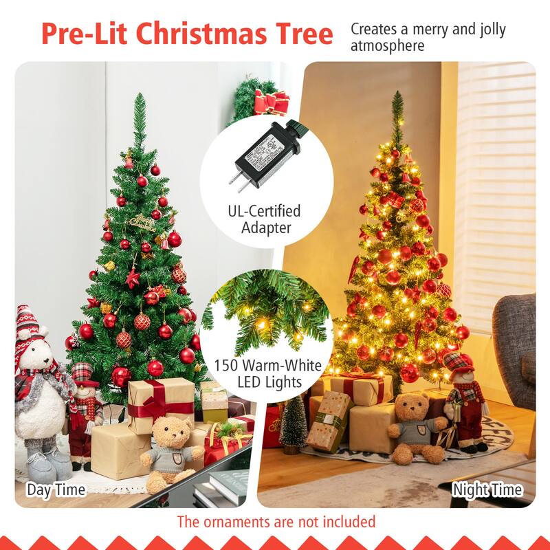 Gymax 4.5ft Pre-Lit Pencil Christmas Tree Traditional Indoor - See Details