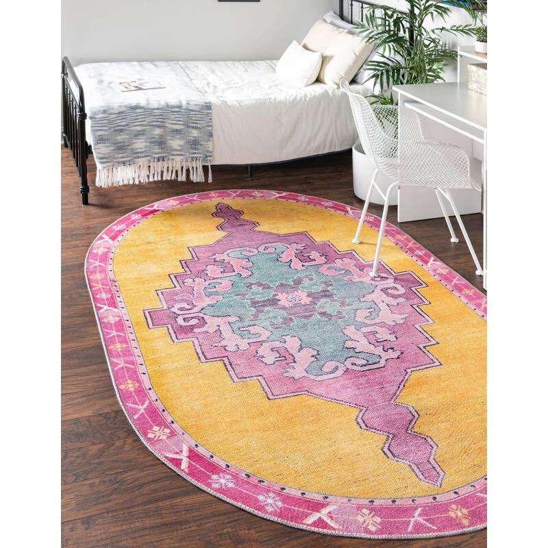 Traditional Rine Collection Area Rug - 5'x8' Oval - Yellow