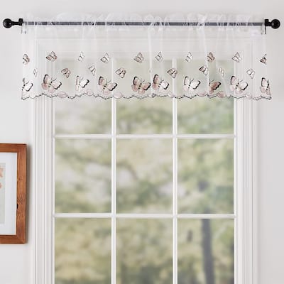Violet Linen Paris Vintage Butterfly Boutique Lace Pattern, Polyester, 60" x 15", Straight, Rod Pocket Curtain Valance