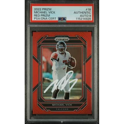 Michael Vick 2022 Panini Prizm Red Signed Football Card #18 Auto Graded PSA 9 Cert # 115214926 - 8' x 11'