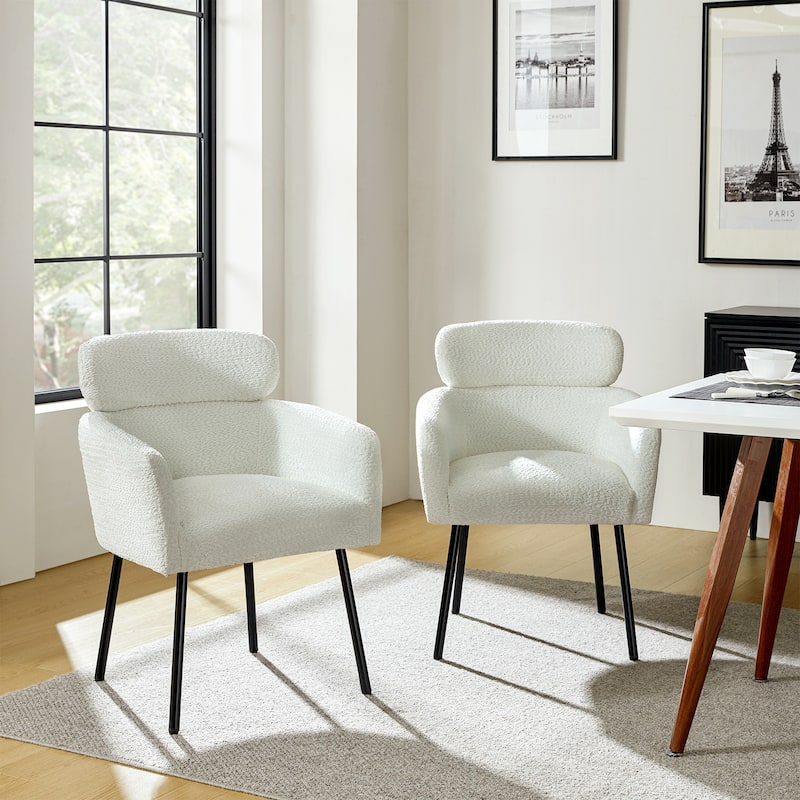 Amos Modern Boucle Dining Chair with Adjustment Feet Set of 2 by HULALA HOME - Ivory