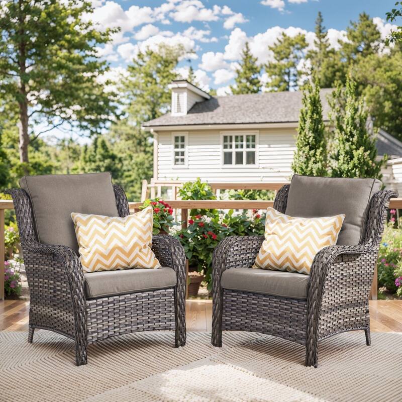 Gymojoy Outdoor Wicker Club Chairs Patio Seating with Olefin Weather-Resistant Cushions - Grey Wicker / Grey Cusion - 2-Piece