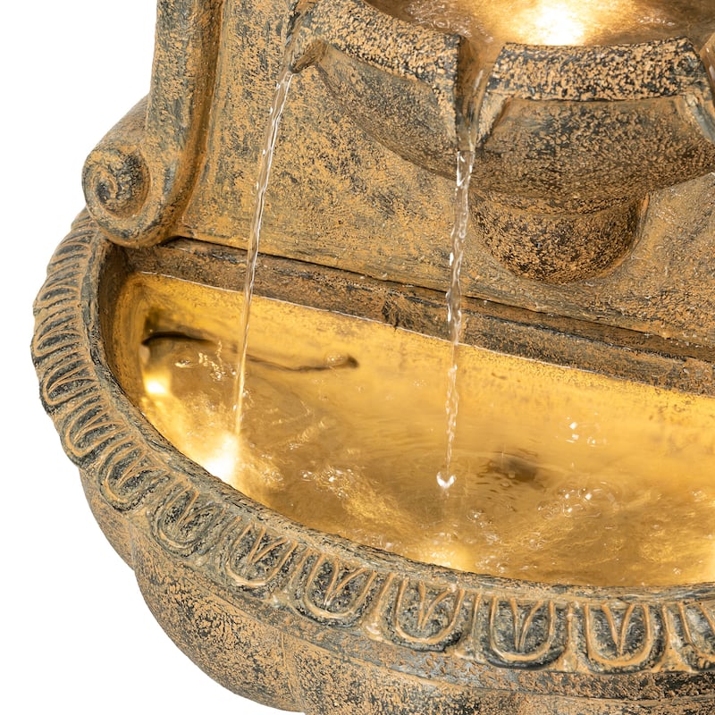 Glitzhome European 2-Tier Sculptural Resin LED Outdoor Wall/Floor Fountains