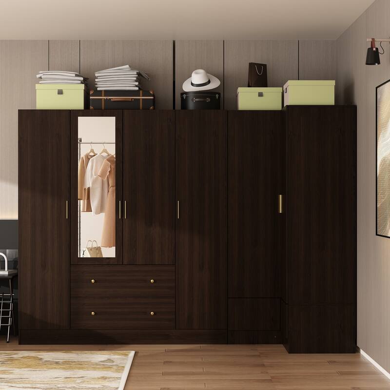 63"W Family Wardrobe/Armoire/Closet by Timechee with Mirror Doors