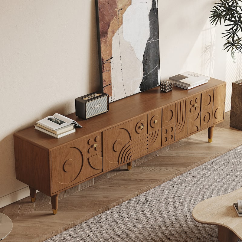 78.74" Mid-Century Modern TV Stands, Wood Media Console with Cabinets, Tall-Cast Legs