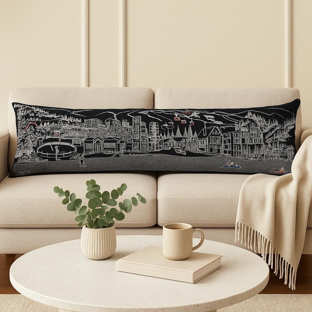 HomeRoots 14" X 46" Dark Gray And White Vail Nighttime Skyline Lumbar Decorative Pillow