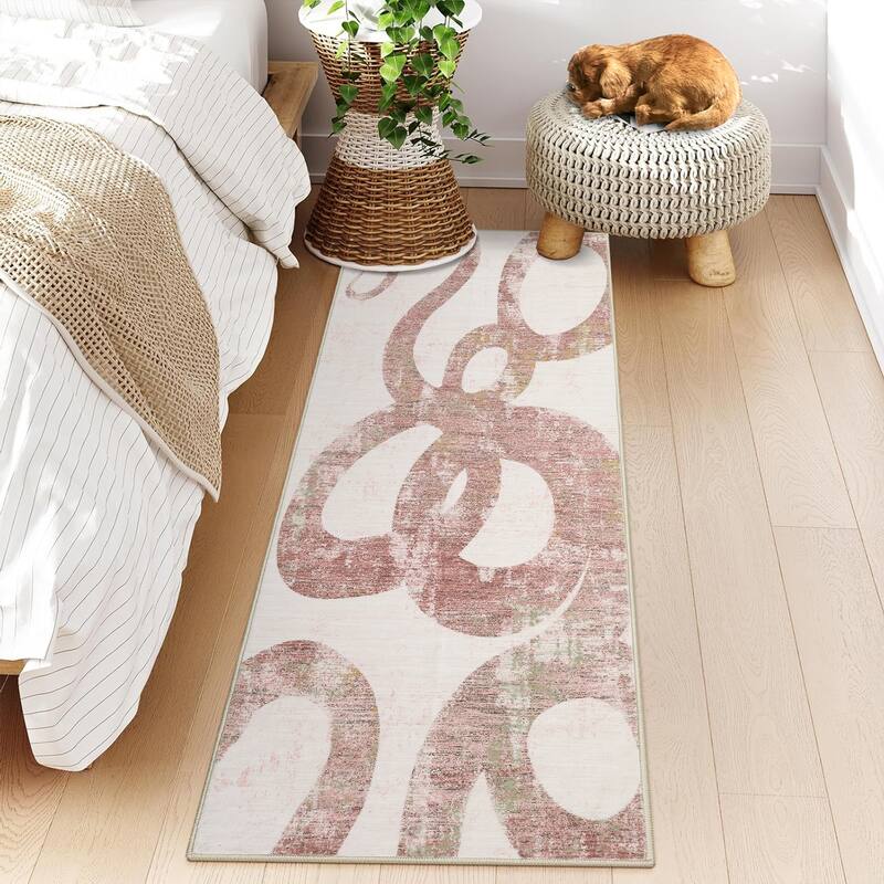 Modern Washable Area Rug Animal Snake Pattern Rug Home Decor Snake Carpet, Low Pile Non Slip Rug - 2'x6' - Pink