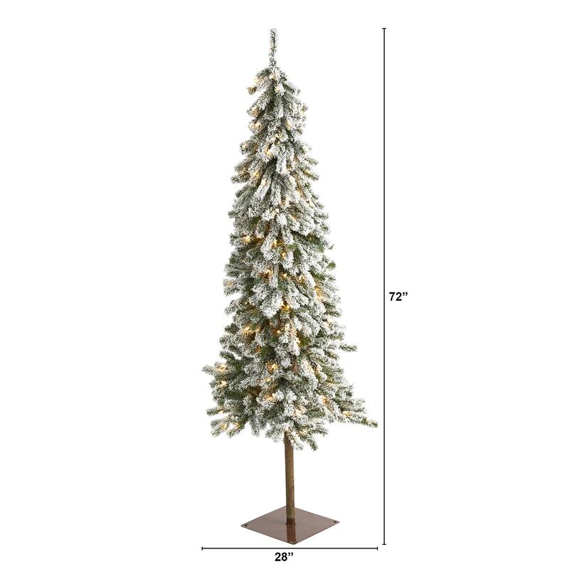 6' Pre-Lit Flocked Alpine Artificial Christmas Tree, Clear LED Lights - 6 Foot