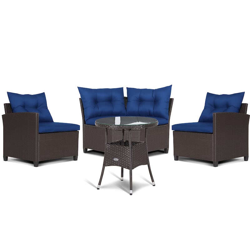 Costway 4PCS Patio Rattan Furniture Set Cushioned Sofa Glass Table - 49.5" x 23" x 29"