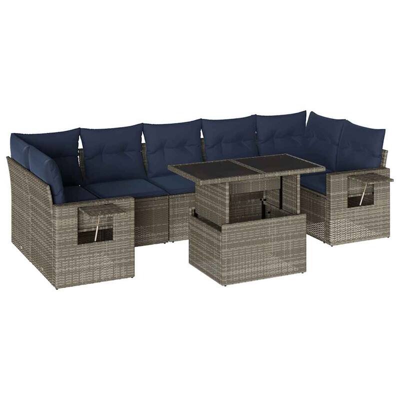 vidaXL Patio Sofa Set with Cushions Table and Couches 8 Piece Poly Rattan - 24.4 x 24.4 x 27.2