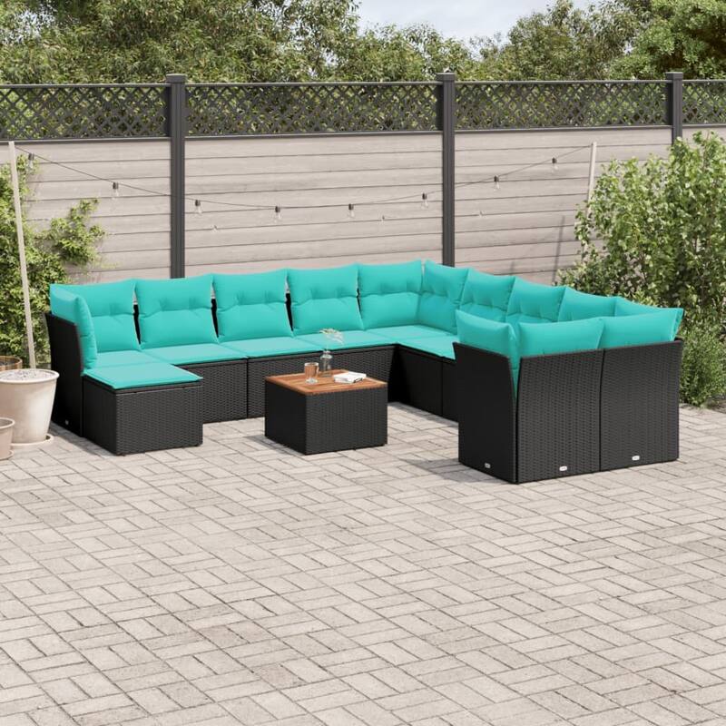 vidaXL Patio Sofa Set with Cushions Outdoor Furniture 12 Piece Poly Rattan - 24.4x 24.4x 27.2