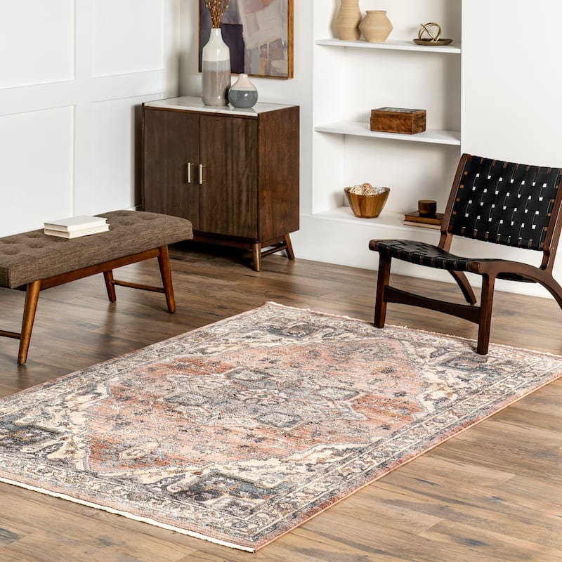 Nuloom Faded Medallion Fringe Area Rug - 4' x 6' - Rust - Rectangle