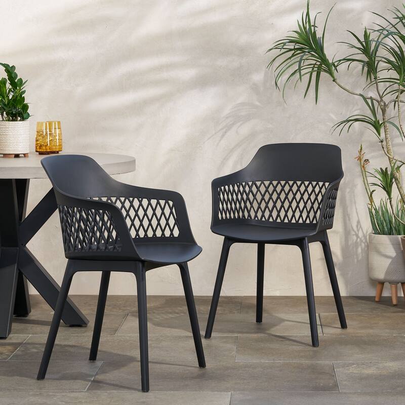 Roomfitters Outdoor Plastic Chairs with Lattice Back, Lightweight Patio Seating Set of 2, Modern Style