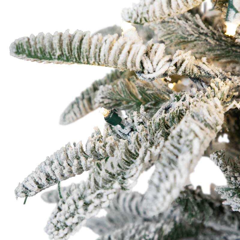 9' Green Flocked Nordmann Fir Artificial Christmas Tree Warm Clear LED - 9 Foot