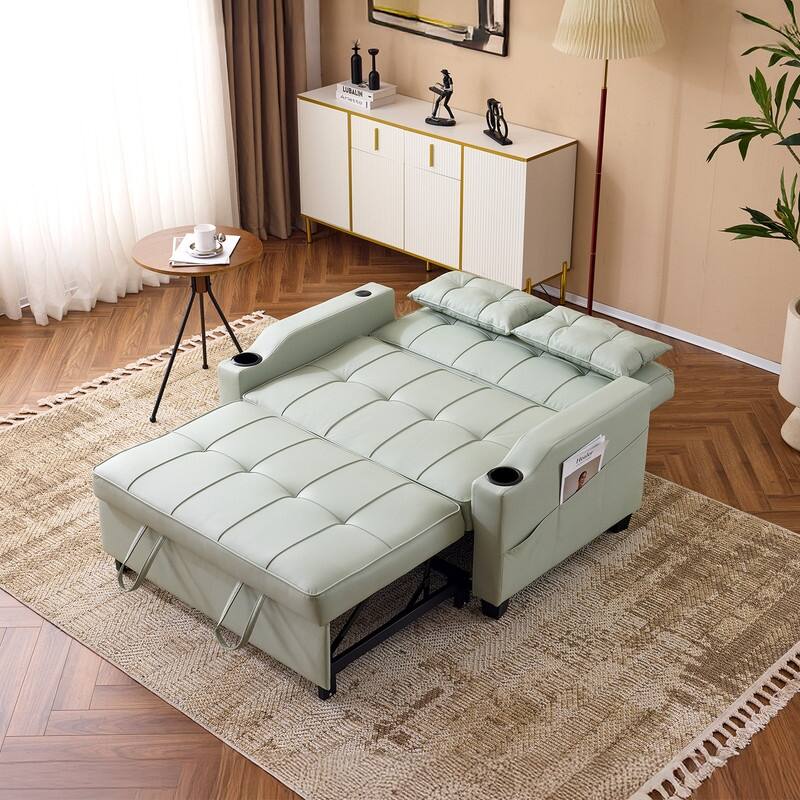 Upholstered Cat's Claw Leather Convertible Reclining Sleeper Sofa Bed With Cushions For Small Spaces