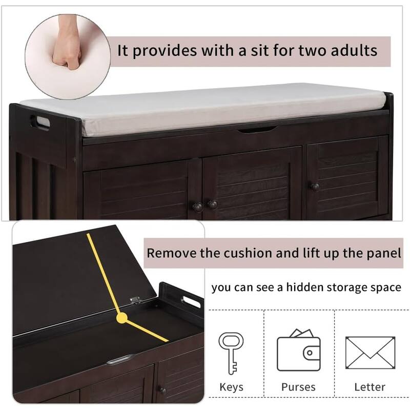 43.5" Shoe Bench for Entryway,Storage Bench with Door Cabinet, Storage Bench Cabinet for Bedroom Hallway Living Room Bathroom