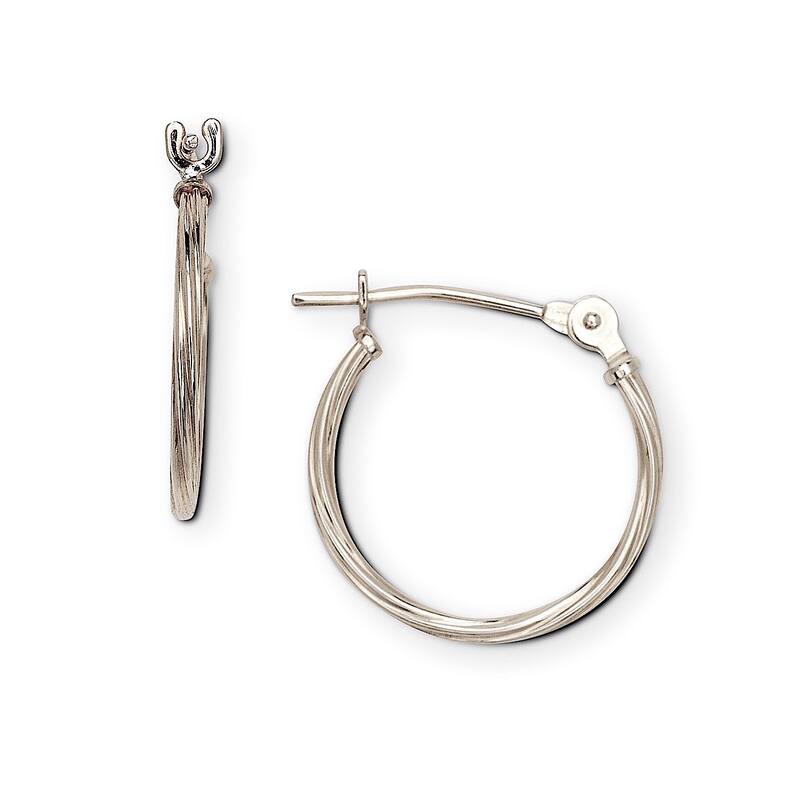 Curata 14K Yellow or White Gold 14mm (5/8") Swirl Classic Notch Hoop Tube Earrings - White