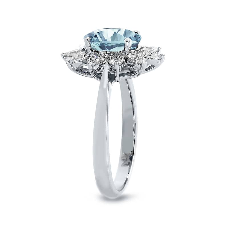 Auriya 1ct Oval-cut Aquamarine Sunburst Halo Diamond Engagement Ring 3/4ctw 18K Gold