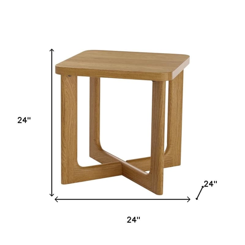 HomeRoots 24" Natural Wood Square Cross Legs End Table - 24.00 in. x 24.00 in. x 24.00 in.