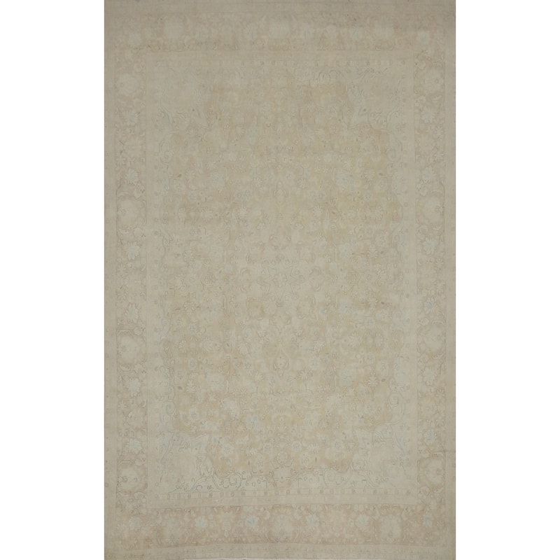 Hand Knotted Oriental 100% Wool Carpet Traditional Floral Beige & Ivories Kerman Area Rug - 14' 4'' X 9' 6''