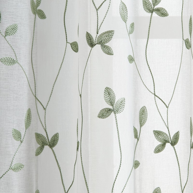Curtainworks Botanical Embroidery Sheer Rod Pocket Curtain Panel Pair