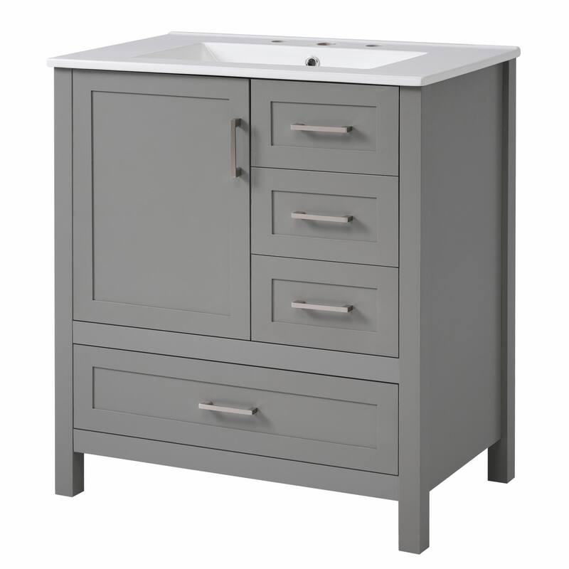 30" Bathroom Vanity with Sink Combo, Storage Cabinet with 3 Soft-Close Drawers and Removable Tray