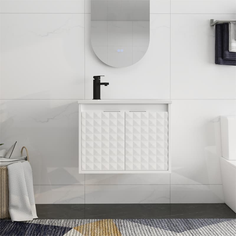 Bathroom Vanity With Sink In 24/30/36 Inch, Floating Bathroom Vanity With Soft Close Door - 24"W x18.2"D x 18.5"H - White Diamond