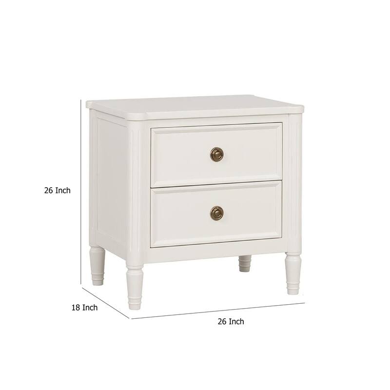 Alta Nightstand, 2 Drawers, USB A-C, Gold, White Solid Wood, 26 Inch