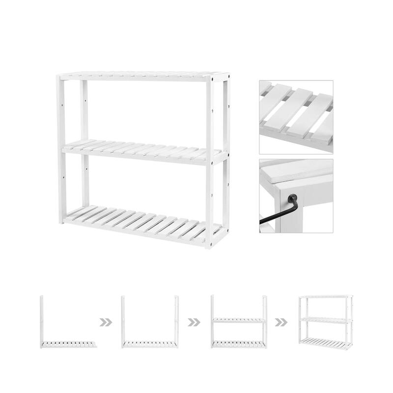 3-Tier Wall-Mountable Wicker Storage Shelf Space-Saving Adjustable Organizer for Bathroom Kitchen or Living Room