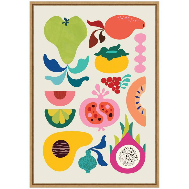 Kate and Laurel Sylvie Modern Colorful Abstract Fruits Framed Canvas by Rachel Lee