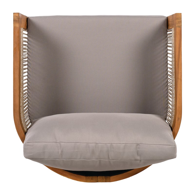 [Set of 2] Premium Acacia Wood Outdoor Club Chair, Curved Tub Design with Woven Rope Accents, Water-Resistant Cushions