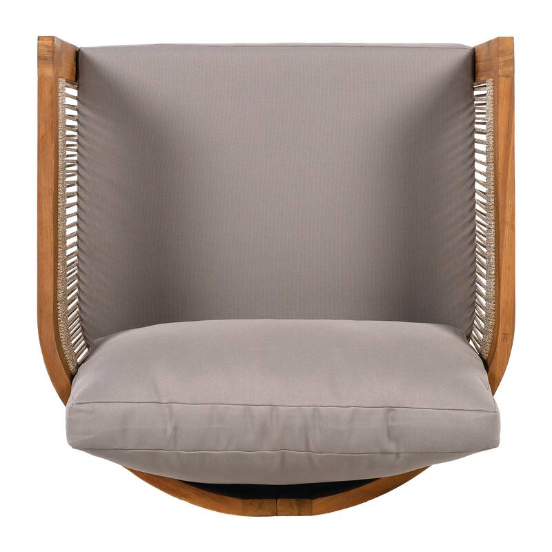 [Set of 2] Premium Acacia Wood Outdoor Club Chair,Curved Tub Design with Woven Rope Accents,Water-Resistant Cushions