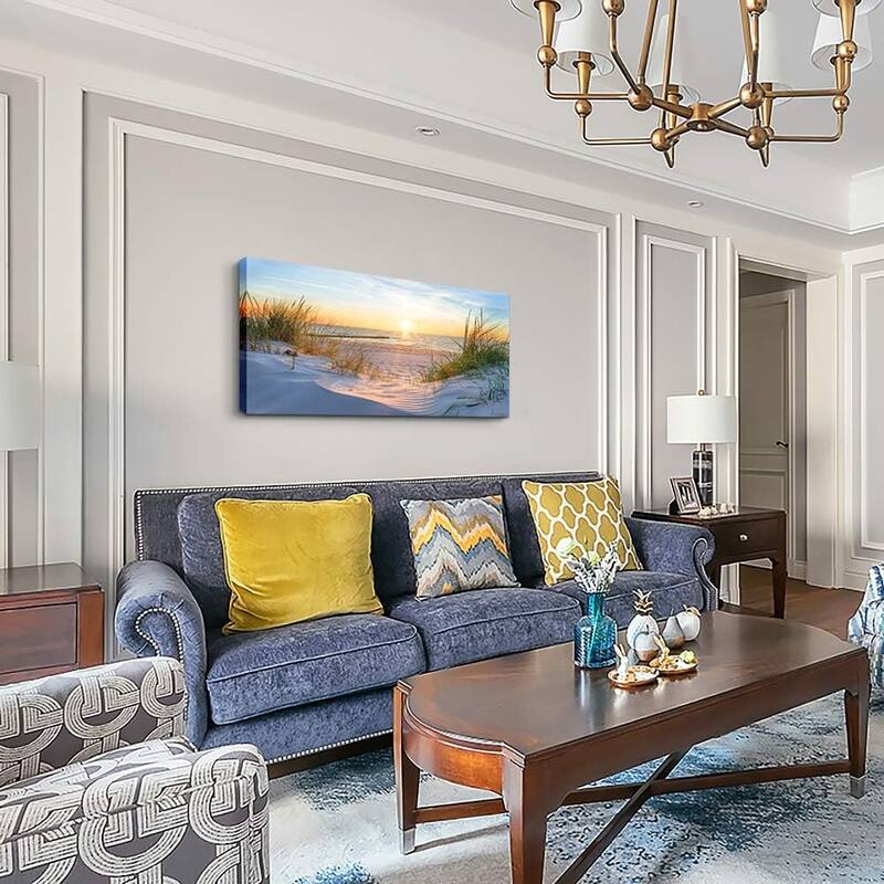 Wall Artwork Blue Sun Beach Grass Ocean Landscape Paintings