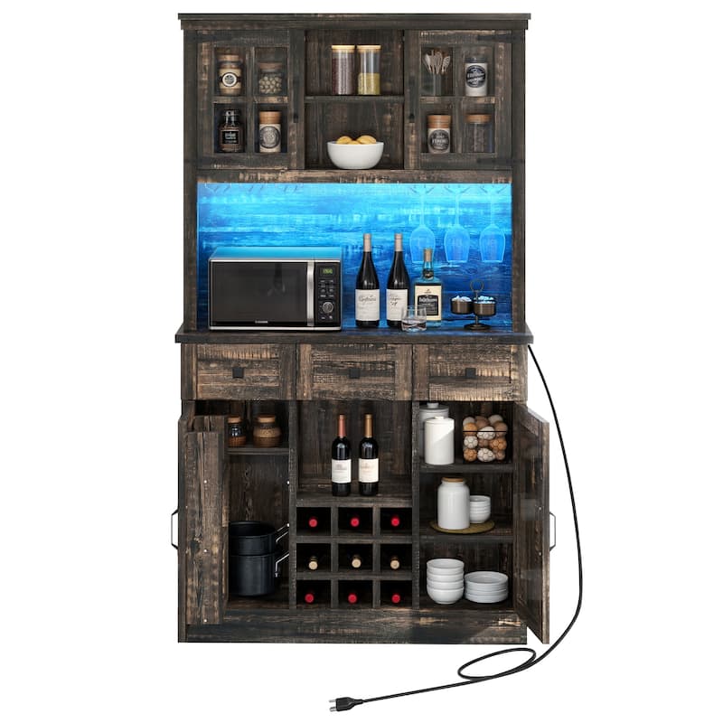 72" Pantry Buffet with Hutch Freestanding Kitchen Storage Cabinet