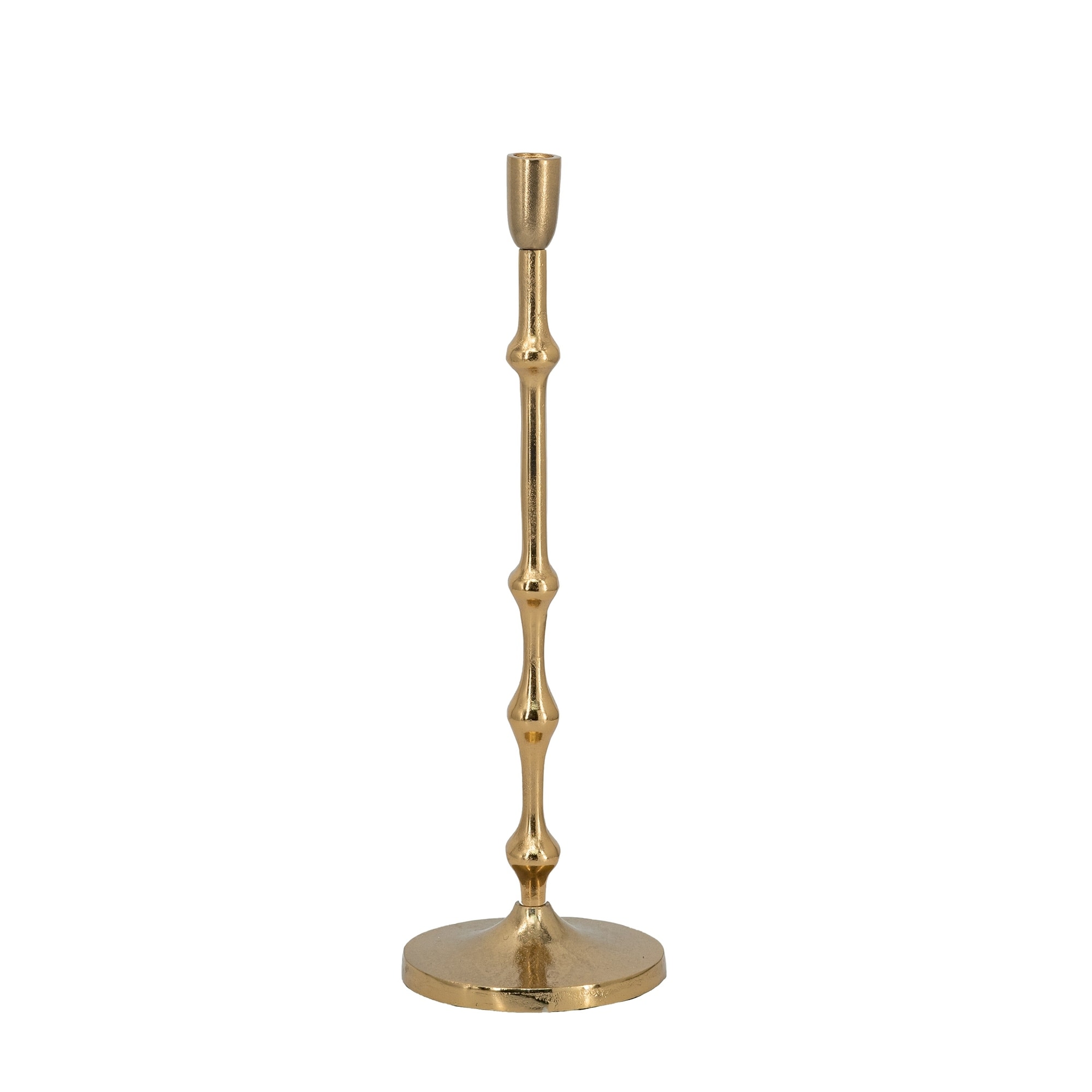 4.5x15.5" Slender Aluminum Taper Candle Holder with Bead Accents, Bronze