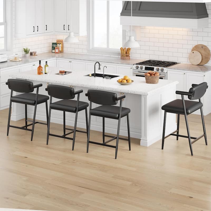 26" Counter Height Bar Stools Set of 2/4 with Arms, 2PCS/4PCS Modern Bar Stools Set with Back & Upholstered Wider Seat