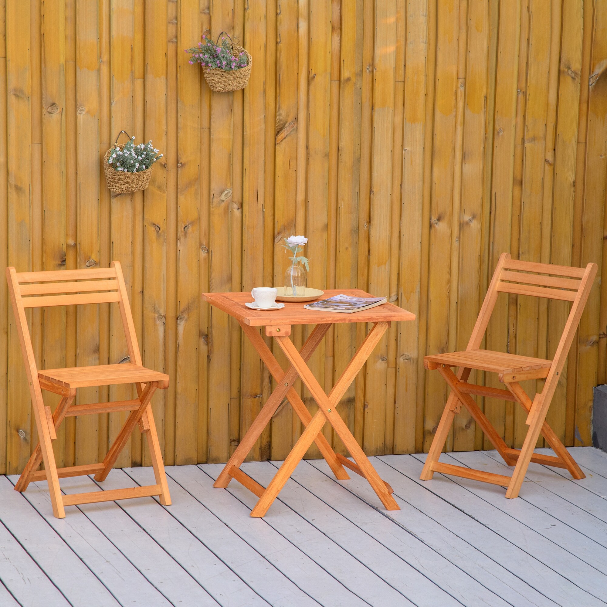 Outsunny 3 Piece Patio Bistro Set Folding Outdoor Chairs and
