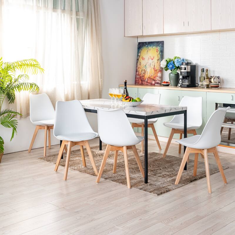 Homy Casa Modern Dining Office Table, 59in Rectangular Wood Top, Black Legs