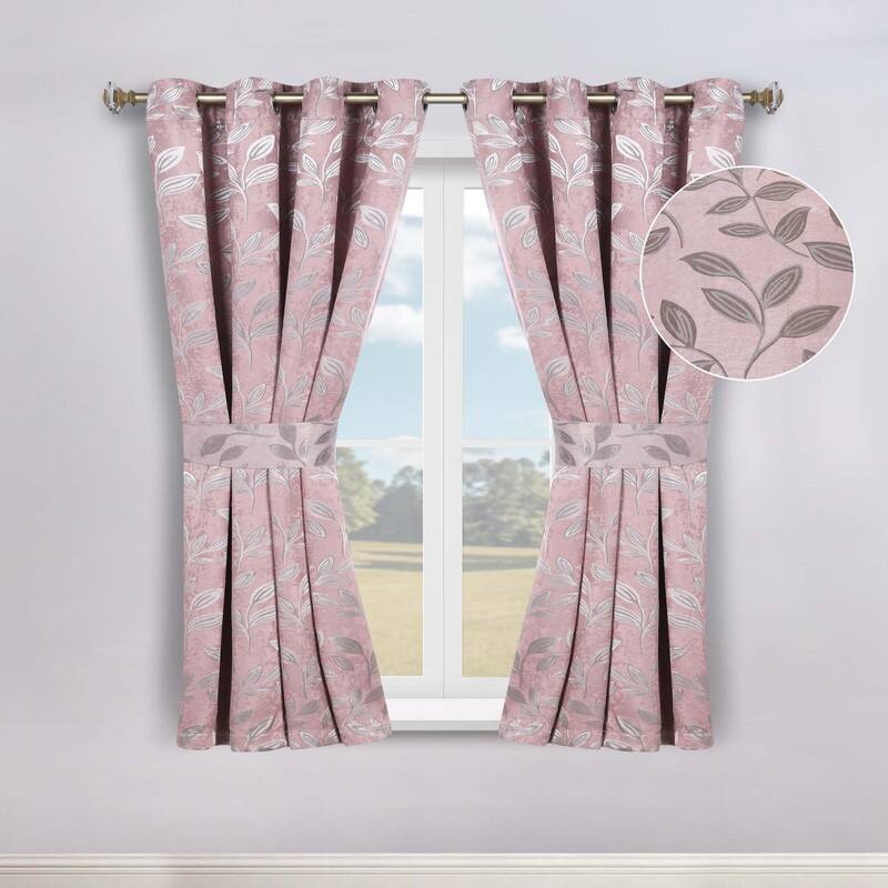 Superior Leaves Machine Washable Room Darkening Grommet With Ties Blackout Curtains, Set of 2
