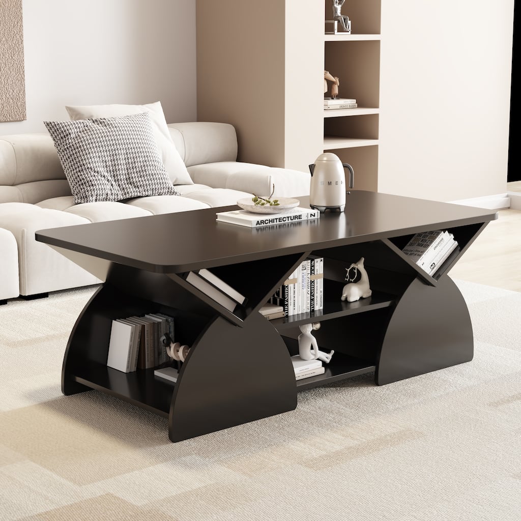 GDFStudio - Quill Wood Geometric Coffee Table with 6 Independant Storage Areas