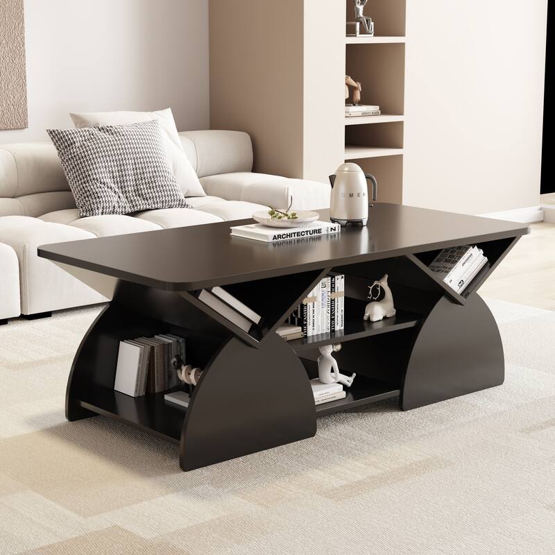 Rectangular Coffee Table Side Table with Storage, End Table Black Cocktail Table Sofa Table Accent Table