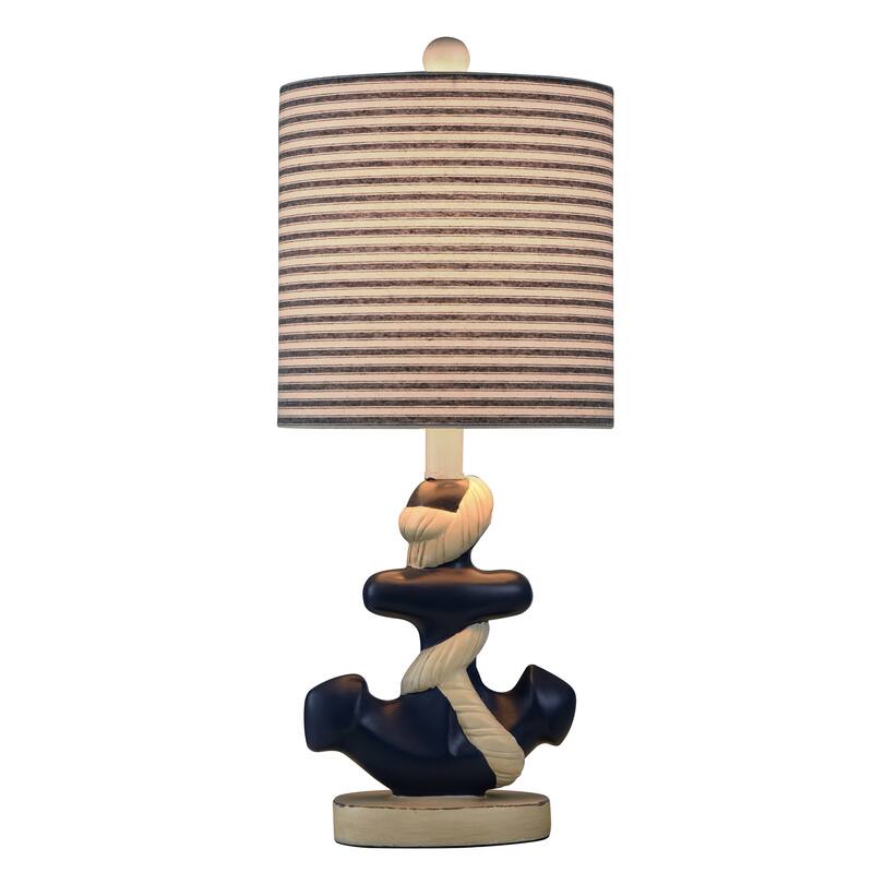 Montauk Molded Nautical Anchor Table Lamp - Navy and White Finish - Navy Blue and White Fabric Shade