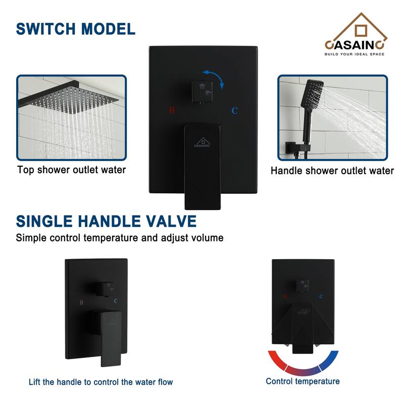 3-Spray Pattern 12 in. Wall Mount Shower Shower System Head and Functional Handheld - 12 inch